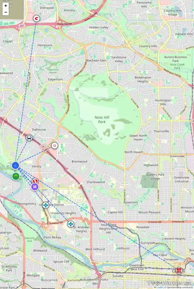 Daily accessibility map for 4197 VARSITY RD NW, Calgary showing nearby schools, grocery stores, parks, LRT stations and nearby amenities