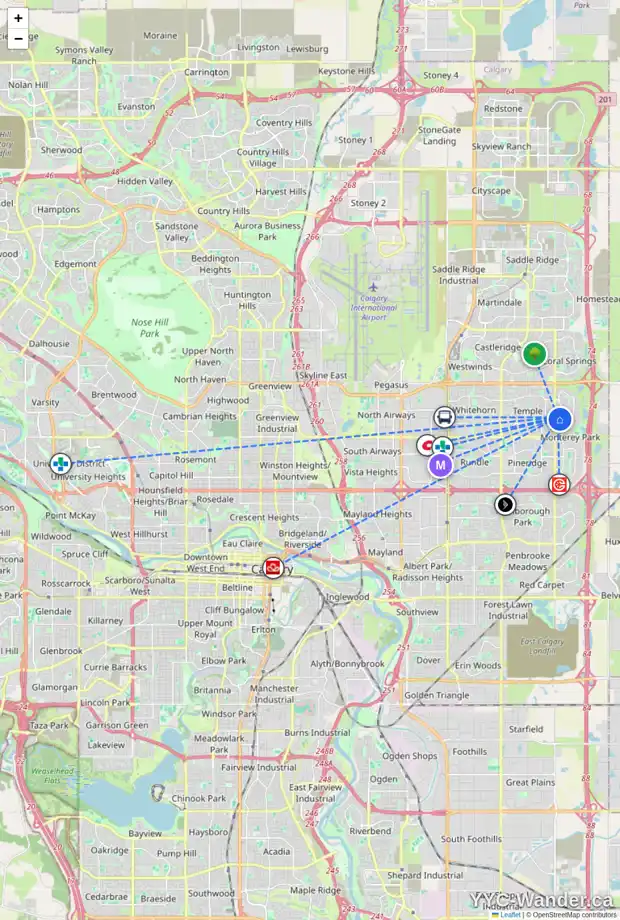 Daily accessibility map for 108 COSTA MESA CL NE, Calgary showing nearby schools, grocery stores, parks, LRT stations and nearby amenities