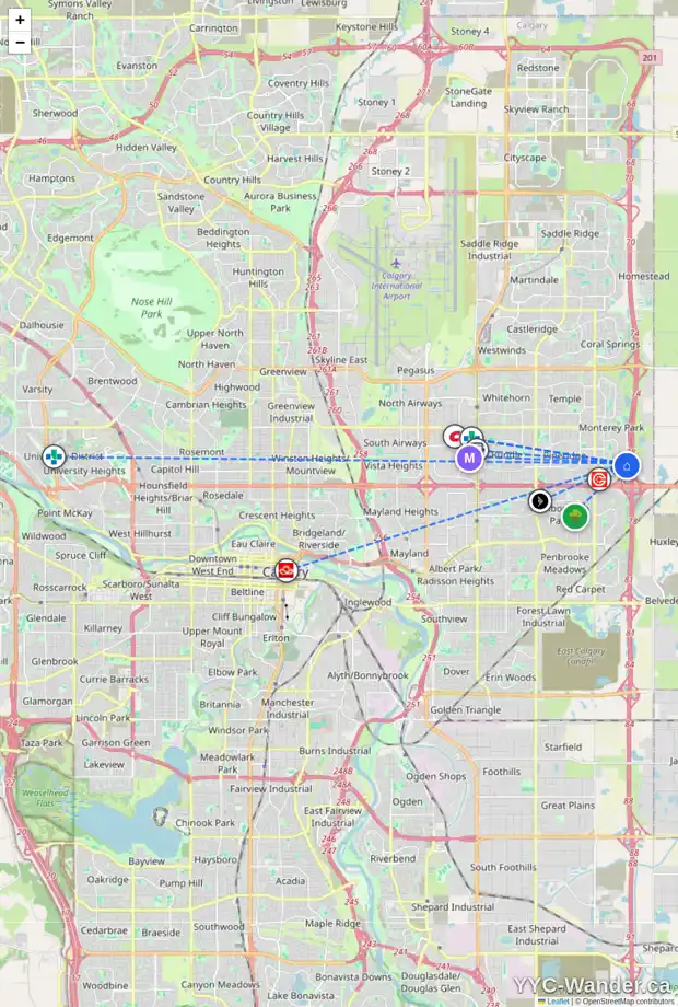 Daily accessibility map for 75 DEL RAY CR NE, Calgary showing nearby schools, grocery stores, parks, LRT stations and nearby amenities