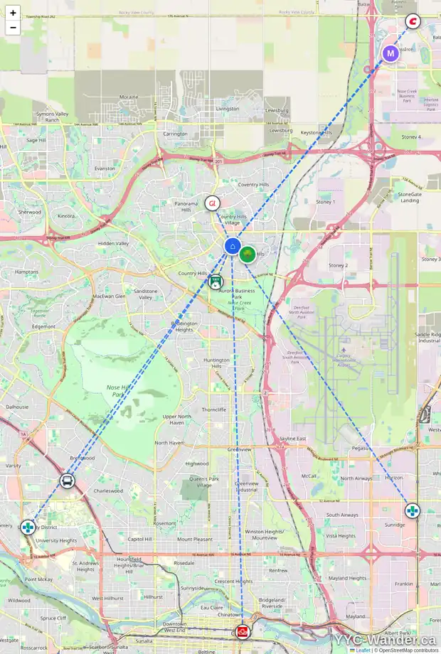 Daily accessibility map for 113 HARVEST OAK RI NE, Calgary showing nearby schools, grocery stores, parks, LRT stations and nearby amenities