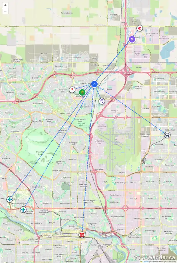 Daily accessibility map for 255 COVEWOOD CL NE, Calgary showing nearby schools, grocery stores, parks, LRT stations and nearby amenities