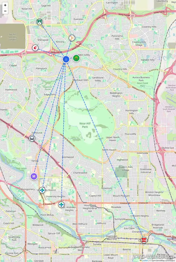 Daily accessibility map for 11215 HIDDEN VALLEY DR NW, Calgary showing nearby schools, grocery stores, parks, LRT stations and nearby amenities