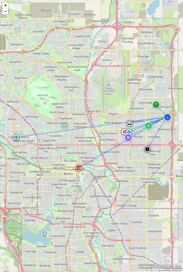 Daily accessibility map for 97 SAN DIEGO MR NE, Calgary showing nearby schools, grocery stores, parks, LRT stations and nearby amenities