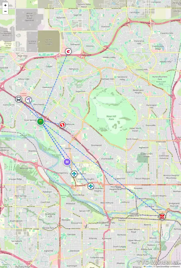 Daily accessibility map for 296 SILVER BROOK WY NW, Calgary showing nearby schools, grocery stores, parks, LRT stations and nearby amenities