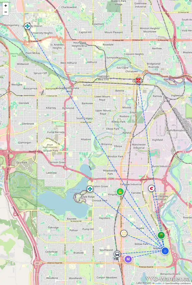 Daily accessibility map for 10740 MAPLECREEK DR SE, Calgary showing nearby schools, grocery stores, parks, LRT stations and nearby amenities