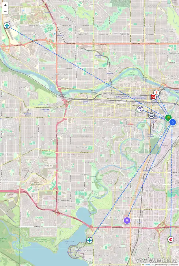 Daily accessibility map for 608 BURNS AV SE, Calgary showing nearby schools, grocery stores, parks, LRT stations and nearby amenities