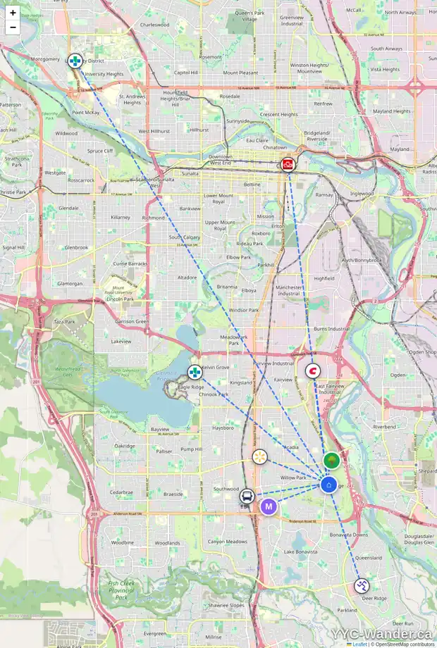 Daily accessibility map for 935 MAPLECROFT RD SE, Calgary showing nearby schools, grocery stores, parks, LRT stations and nearby amenities