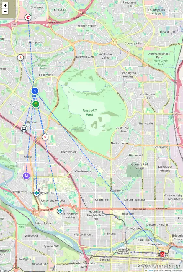 Daily accessibility map for 107 EDENSTONE VW NW, Calgary showing nearby schools, grocery stores, parks, LRT stations and nearby amenities