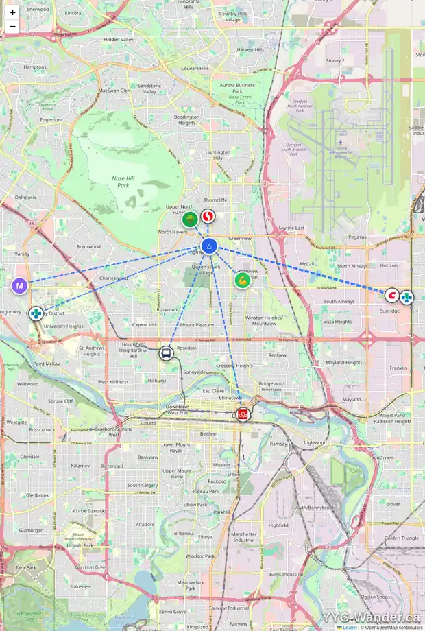 Daily accessibility map for 254 HENDON DR NW, Calgary showing nearby schools, grocery stores, parks, LRT stations and nearby amenities
