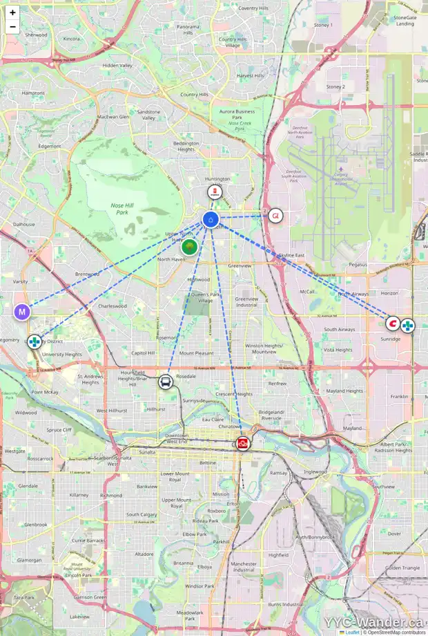 Daily accessibility map for 6315 4 ST NW, Calgary showing nearby schools, grocery stores, parks, LRT stations and nearby amenities