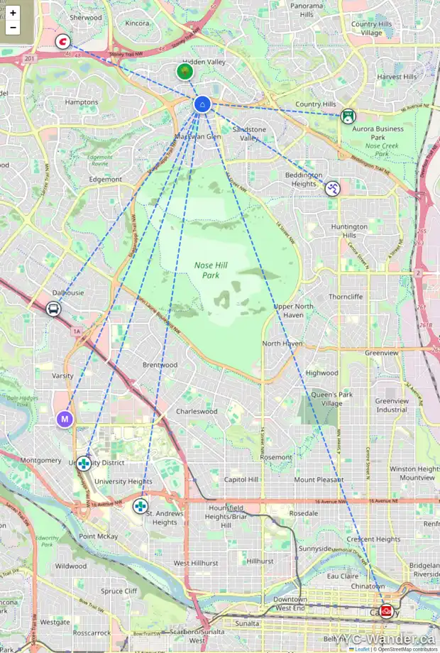 Daily accessibility map for 29 MACEWAN RIDGE PL NW, Calgary showing nearby schools, grocery stores, parks, LRT stations and nearby amenities