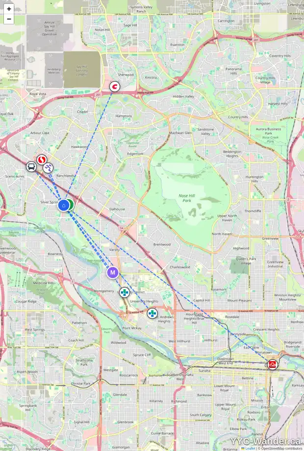 Daily accessibility map for 159 SILVER BROOK RD NW, Calgary showing nearby schools, grocery stores, parks, LRT stations and nearby amenities