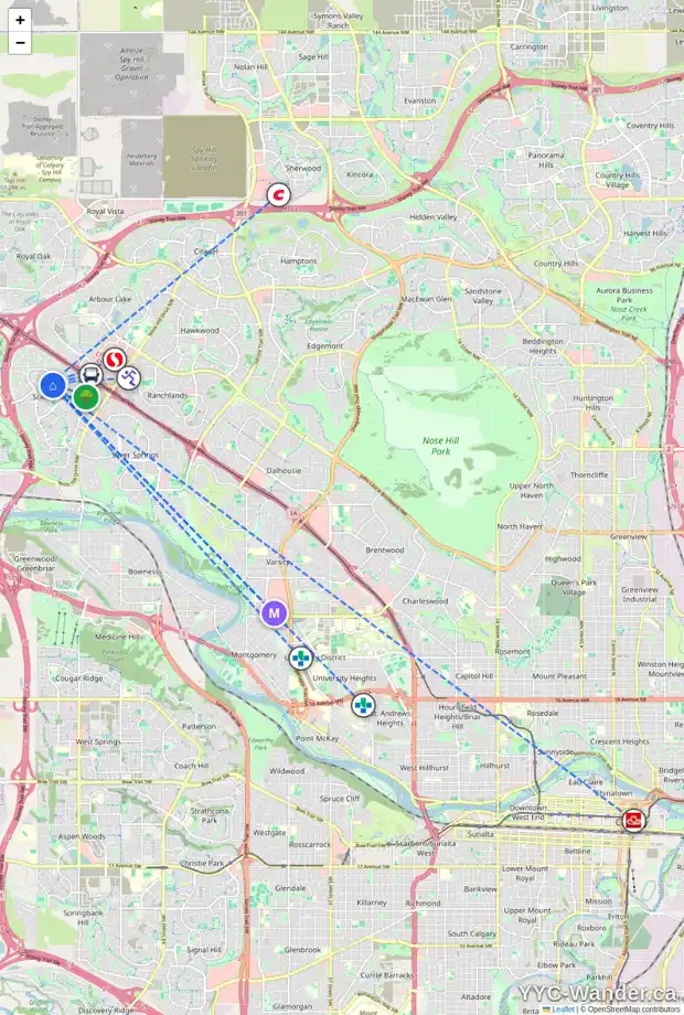 Daily accessibility map for 154 SCANLON HL NW, Calgary showing nearby schools, grocery stores, parks, LRT stations and nearby amenities
