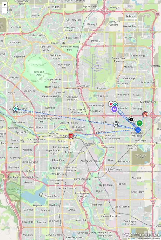 Daily accessibility map for 6012 MEMORIAL DR NE, Calgary showing nearby schools, grocery stores, parks, LRT stations and nearby amenities