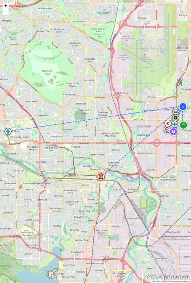 Daily accessibility map for 44 WHITERAM GA NE, Calgary showing nearby schools, grocery stores, parks, LRT stations and nearby amenities