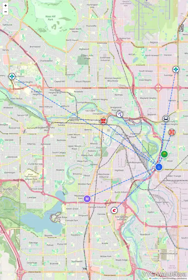 Daily accessibility map for 124 DOVERGLEN CR SE, Calgary showing nearby schools, grocery stores, parks, LRT stations and nearby amenities