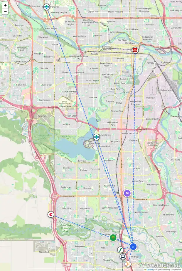Daily accessibility map for 137 MIDCREST CR SE, Calgary showing nearby schools, grocery stores, parks, LRT stations and nearby amenities