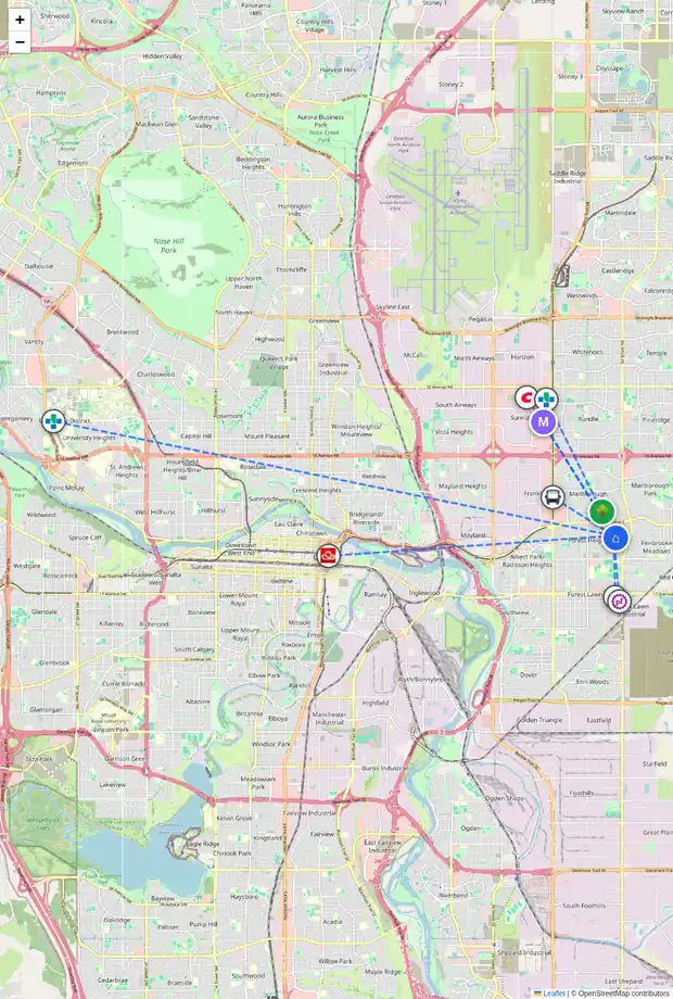 Daily accessibility map for 520 FORITANA RD SE, Calgary showing nearby schools, grocery stores, parks, LRT stations and nearby amenities