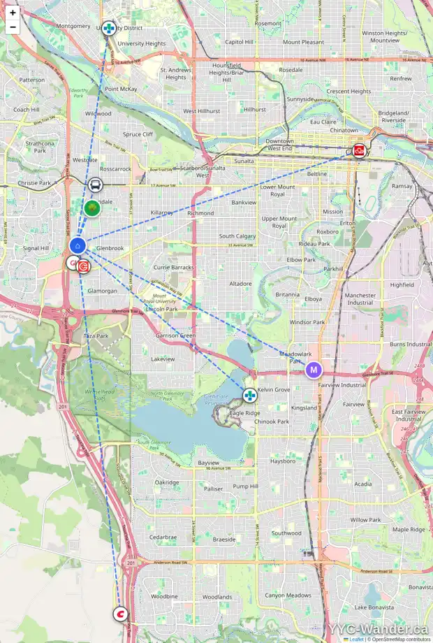 Daily accessibility map for 3329 51 ST SW, Calgary showing nearby schools, grocery stores, parks, LRT stations and nearby amenities