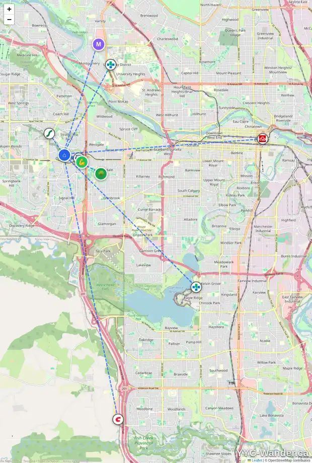 Daily accessibility map for 25 CHRISTIE ESTATE GV SW, Calgary showing nearby schools, grocery stores, parks, LRT stations and nearby amenities