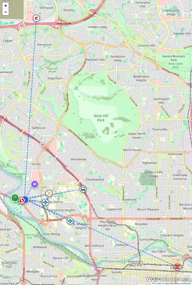 Daily accessibility map for 4916 BOWNESS RD NW, Calgary showing nearby schools, grocery stores, parks, LRT stations and nearby amenities