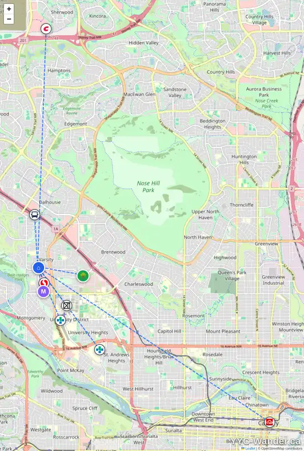 Daily accessibility map for 5207 VANDALE PL NW, Calgary showing nearby schools, grocery stores, parks, LRT stations and nearby amenities