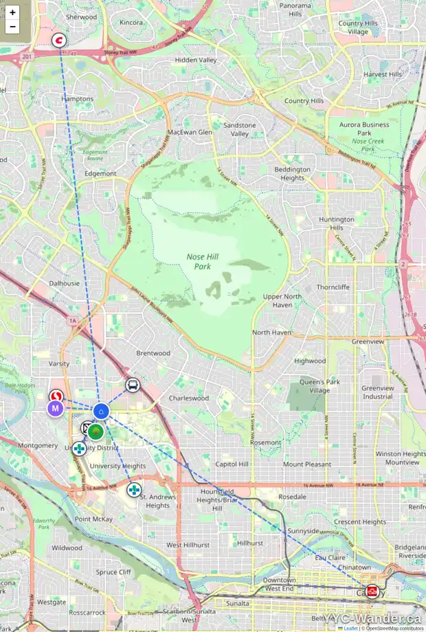 Daily accessibility map for 6 VARMOOR PL NW, Calgary showing nearby schools, grocery stores, parks, LRT stations and nearby amenities