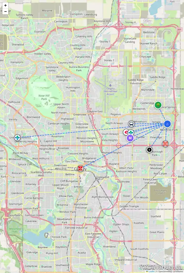 Daily accessibility map for 3754 CATALINA BV NE, Calgary showing nearby schools, grocery stores, parks, LRT stations and nearby amenities