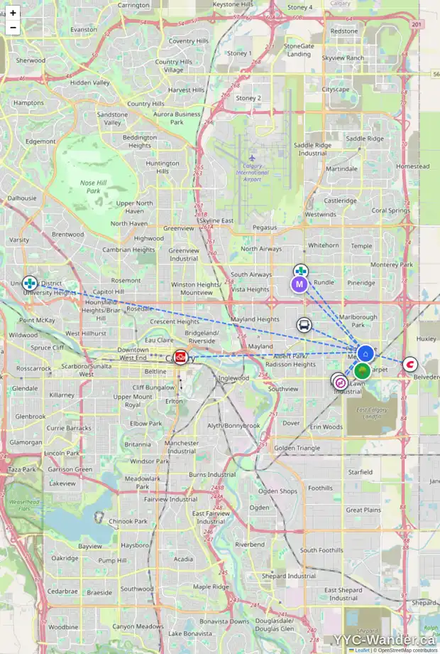 Daily accessibility map for 276 PENSVILLE CL SE, Calgary showing nearby schools, grocery stores, parks, LRT stations and nearby amenities