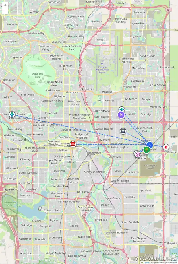Daily accessibility map for 6225 PENBROOKE DR SE, Calgary showing nearby schools, grocery stores, parks, LRT stations and nearby amenities