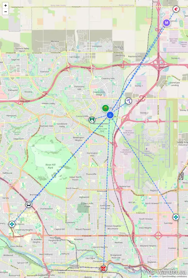 Daily accessibility map for 940 HARVEST HILLS DR NE, Calgary showing nearby schools, grocery stores, parks, LRT stations and nearby amenities