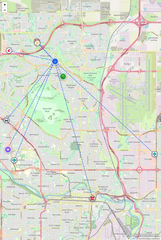 Daily accessibility map for 145 HIDDEN VALLEY CR NW, Calgary showing nearby schools, grocery stores, parks, LRT stations and nearby amenities