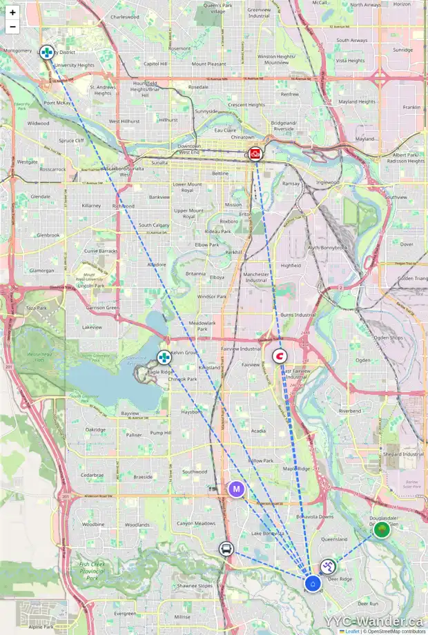 Daily accessibility map for 260 PARKLAND CR SE, Calgary showing nearby schools, grocery stores, parks, LRT stations and nearby amenities