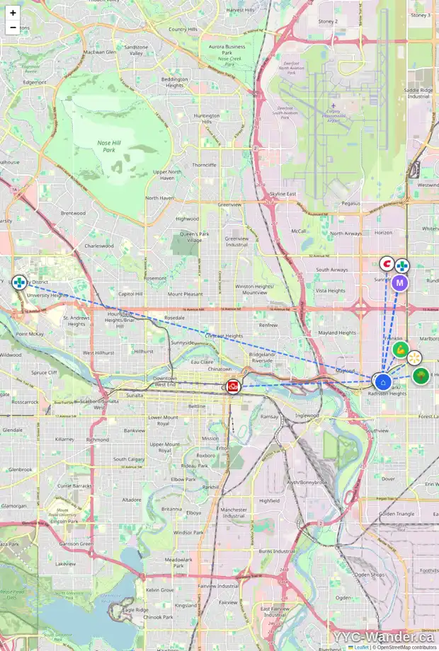 Daily accessibility map for 251 RADCLIFFE PL SE, Calgary showing nearby schools, grocery stores, parks, LRT stations and nearby amenities