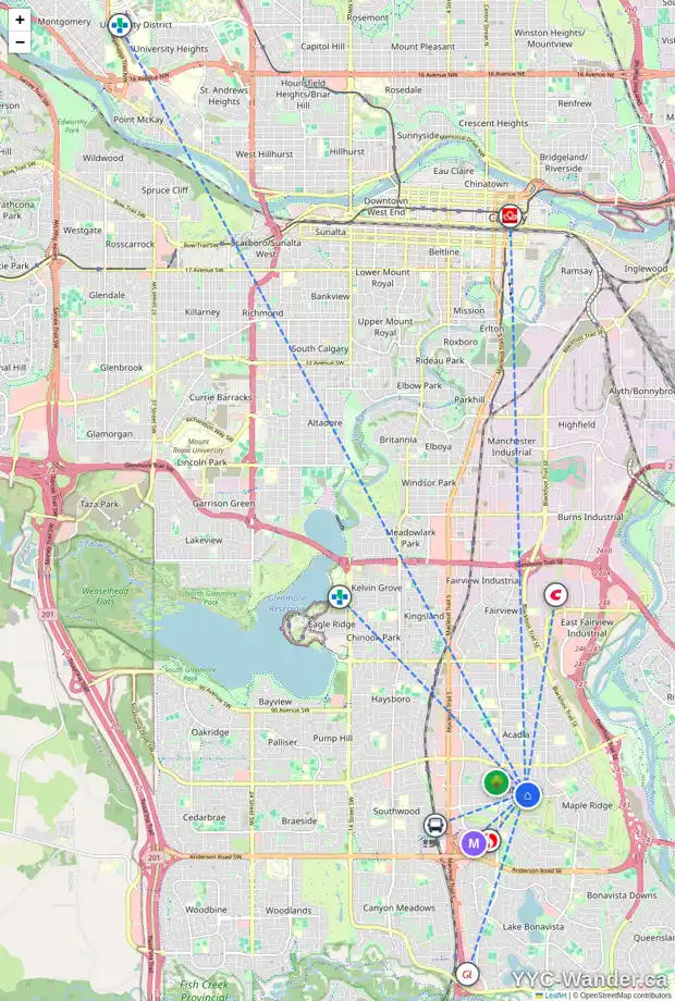 Daily accessibility map for 10231 5 ST SE, Calgary showing nearby schools, grocery stores, parks, LRT stations and nearby amenities