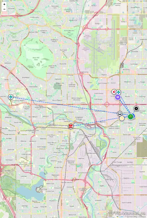 Daily accessibility map for 4807 MARYVALE DR NE, Calgary showing nearby schools, grocery stores, parks, LRT stations and nearby amenities