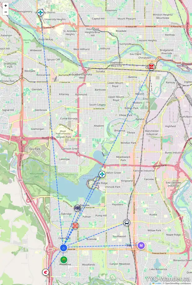 Daily accessibility map for 41 11333 30 ST SW, Calgary showing nearby schools, grocery stores, parks, LRT stations and nearby amenities