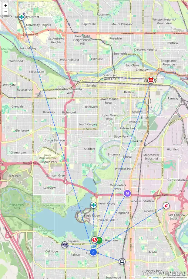 Daily accessibility map for 131 PUMPMEADOW PL SW, Calgary showing nearby schools, grocery stores, parks, LRT stations and nearby amenities