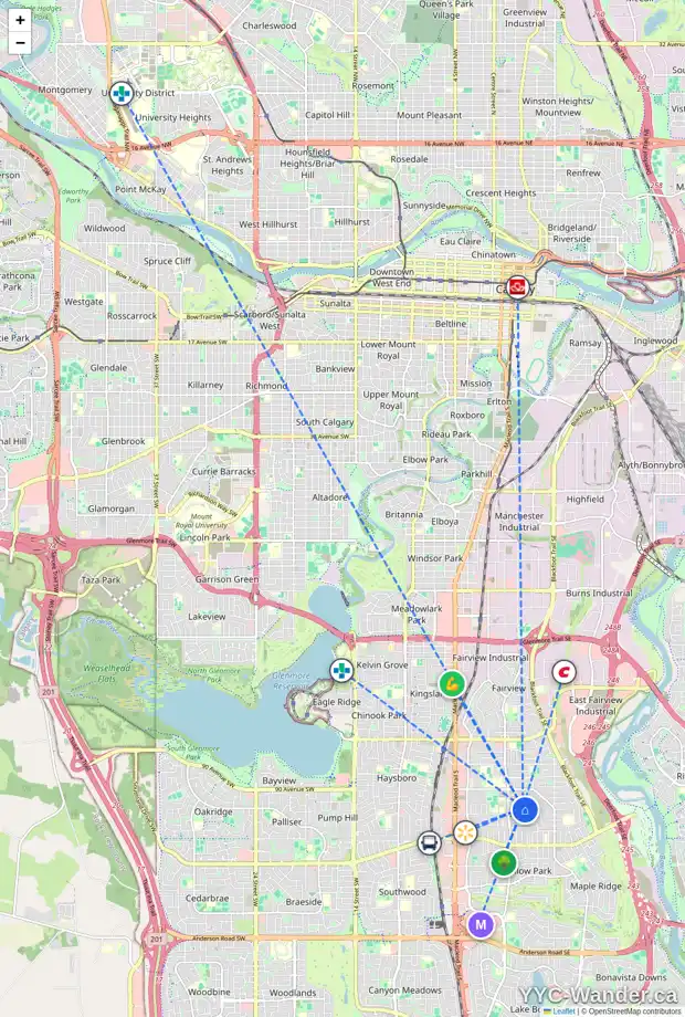Daily accessibility map for 25 ARBOUR CR SE, Calgary showing nearby schools, grocery stores, parks, LRT stations and nearby amenities