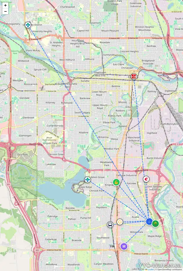 Daily accessibility map for 820 ARCHWOOD RD SE, Calgary showing nearby schools, grocery stores, parks, LRT stations and nearby amenities