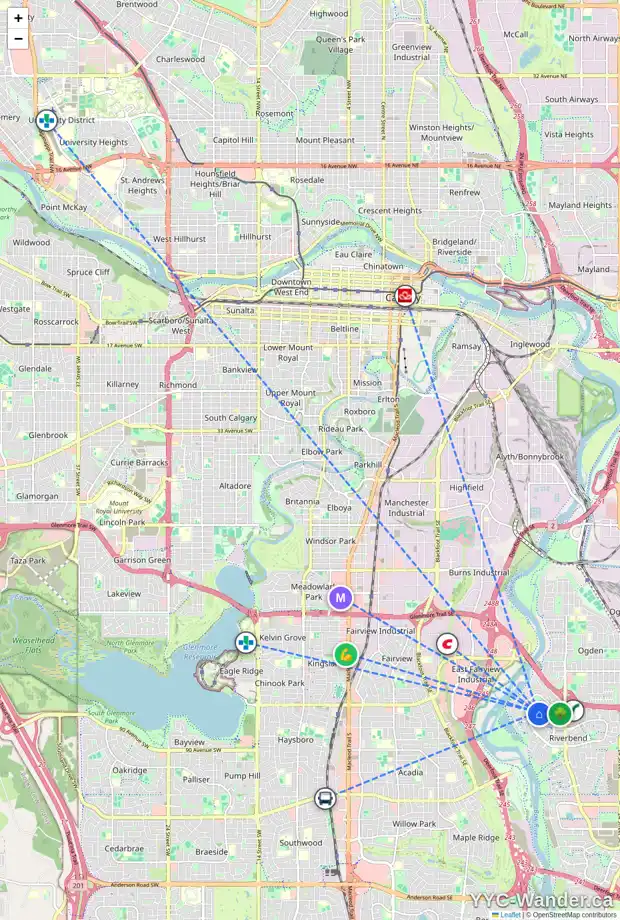 Daily accessibility map for 167 RIVERBROOK WY SE, Calgary showing nearby schools, grocery stores, parks, LRT stations and nearby amenities