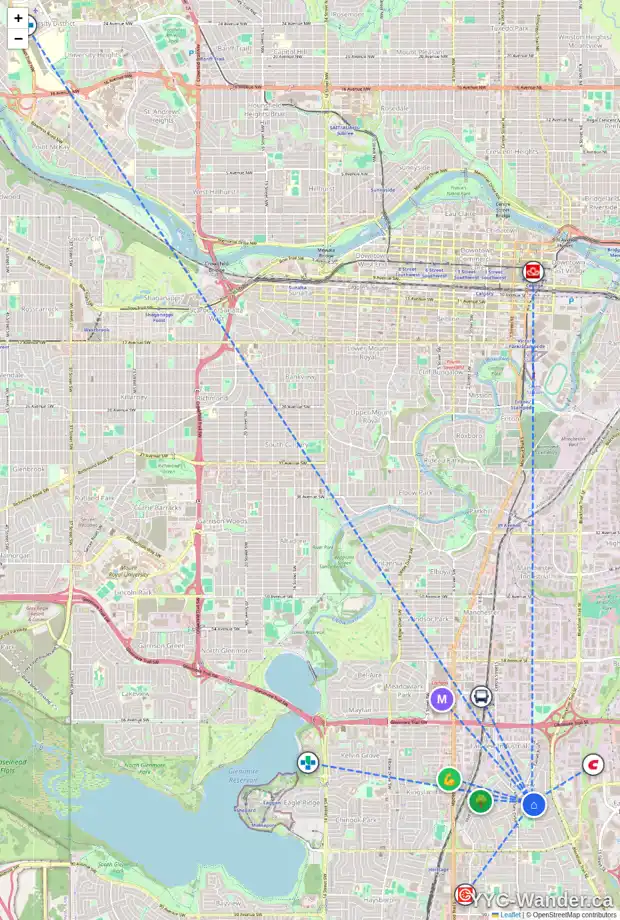 Daily accessibility map for 7628 FLEETWOOD DR SE, Calgary showing nearby schools, grocery stores, parks, LRT stations and nearby amenities