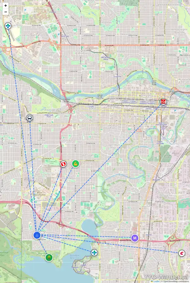 Daily accessibility map for 6507 LAKEVIEW DR SW, Calgary showing nearby schools, grocery stores, parks, LRT stations and nearby amenities