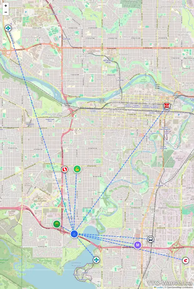 Daily accessibility map for 2216 LANGRIVILLE DR SW, Calgary showing nearby schools, grocery stores, parks, LRT stations and nearby amenities