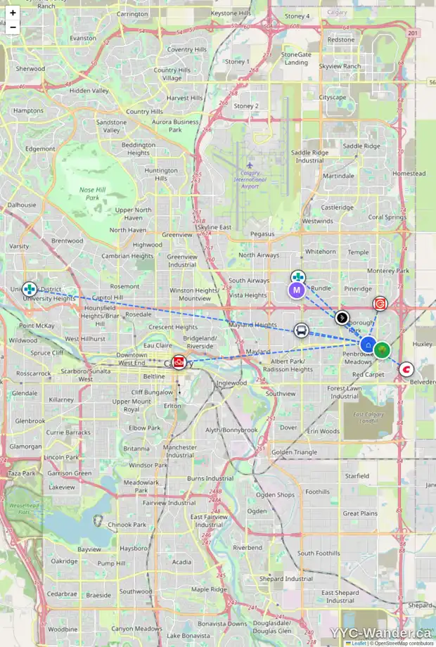 Daily accessibility map for 6124 MADIGAN DR NE, Calgary showing nearby schools, grocery stores, parks, LRT stations and nearby amenities