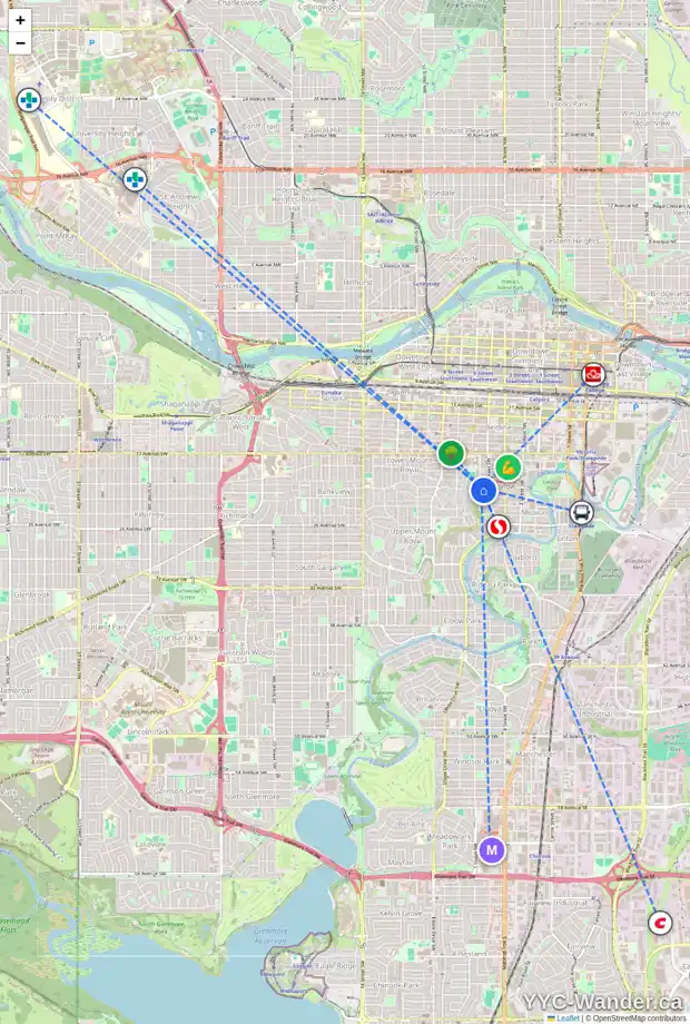 Daily accessibility map for 2116 CLIFF ST SW, Calgary showing nearby schools, grocery stores, parks, LRT stations and nearby amenities