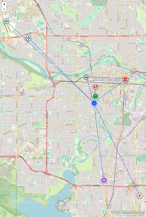 Daily accessibility map for 832 DURHAM AV SW, Calgary showing nearby schools, grocery stores, parks, LRT stations and nearby amenities