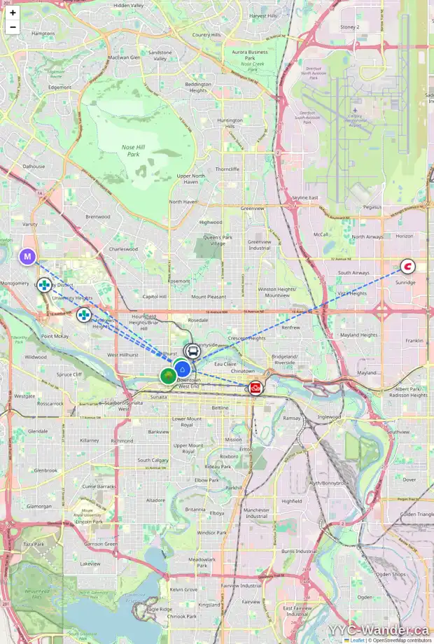 Daily accessibility map for 1168 MEMORIAL DR NW, Calgary showing nearby schools, grocery stores, parks, LRT stations and nearby amenities