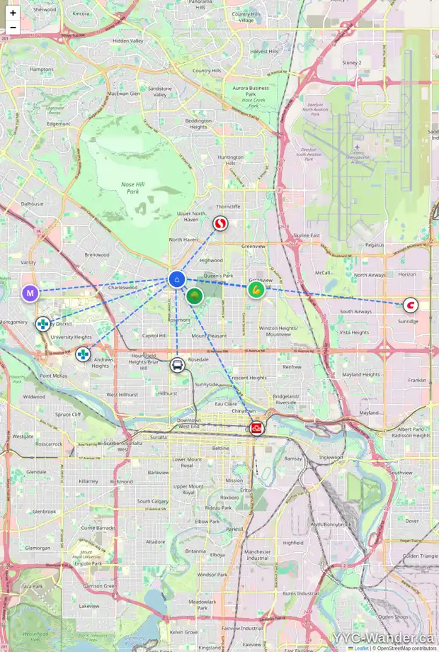Daily accessibility map for 146 CORNWALLIS DR NW, Calgary showing nearby schools, grocery stores, parks, LRT stations and nearby amenities