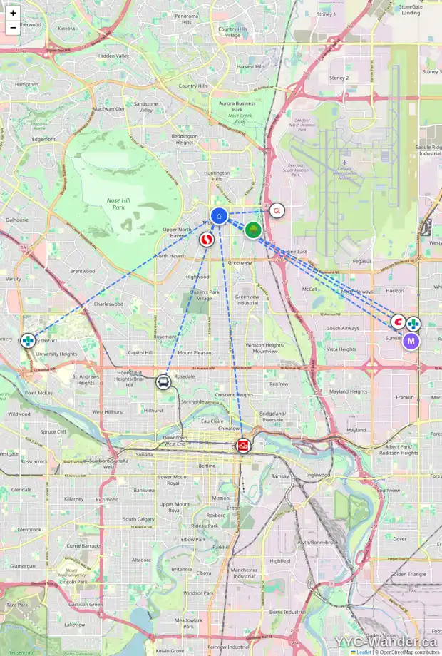 Daily accessibility map for 248 TACHE AV NW, Calgary showing nearby schools, grocery stores, parks, LRT stations and nearby amenities